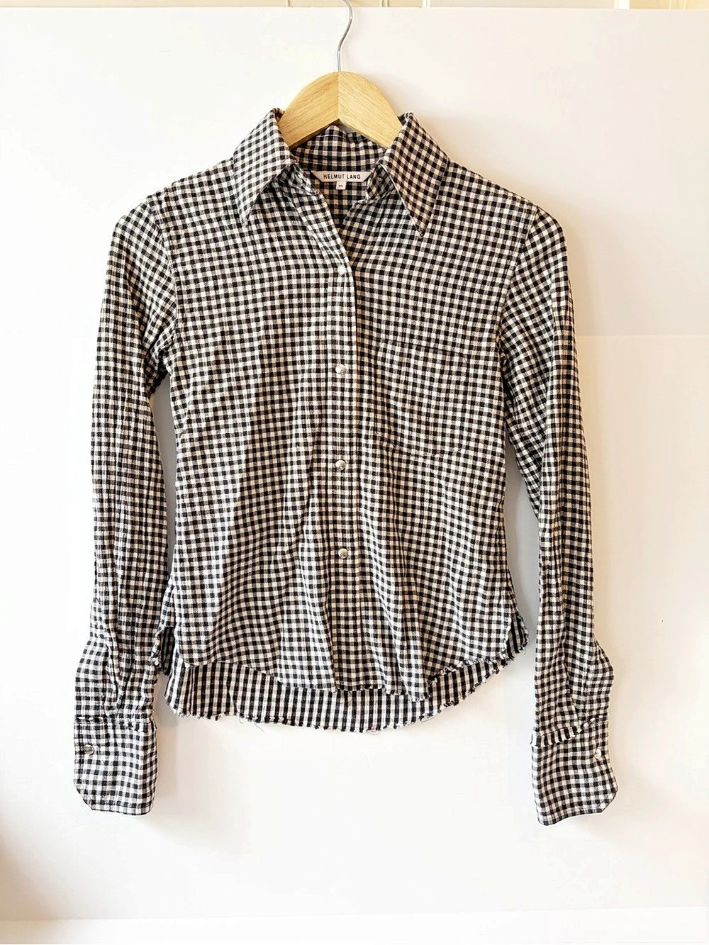Helmut Lang Black Gingham Check Button-Up Shirt Black & White XS Fall Shirt